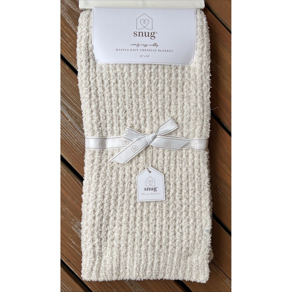Snug Waffle Knit Chenille Baby Blanket Off White Cozy Plush Soft Unisex New